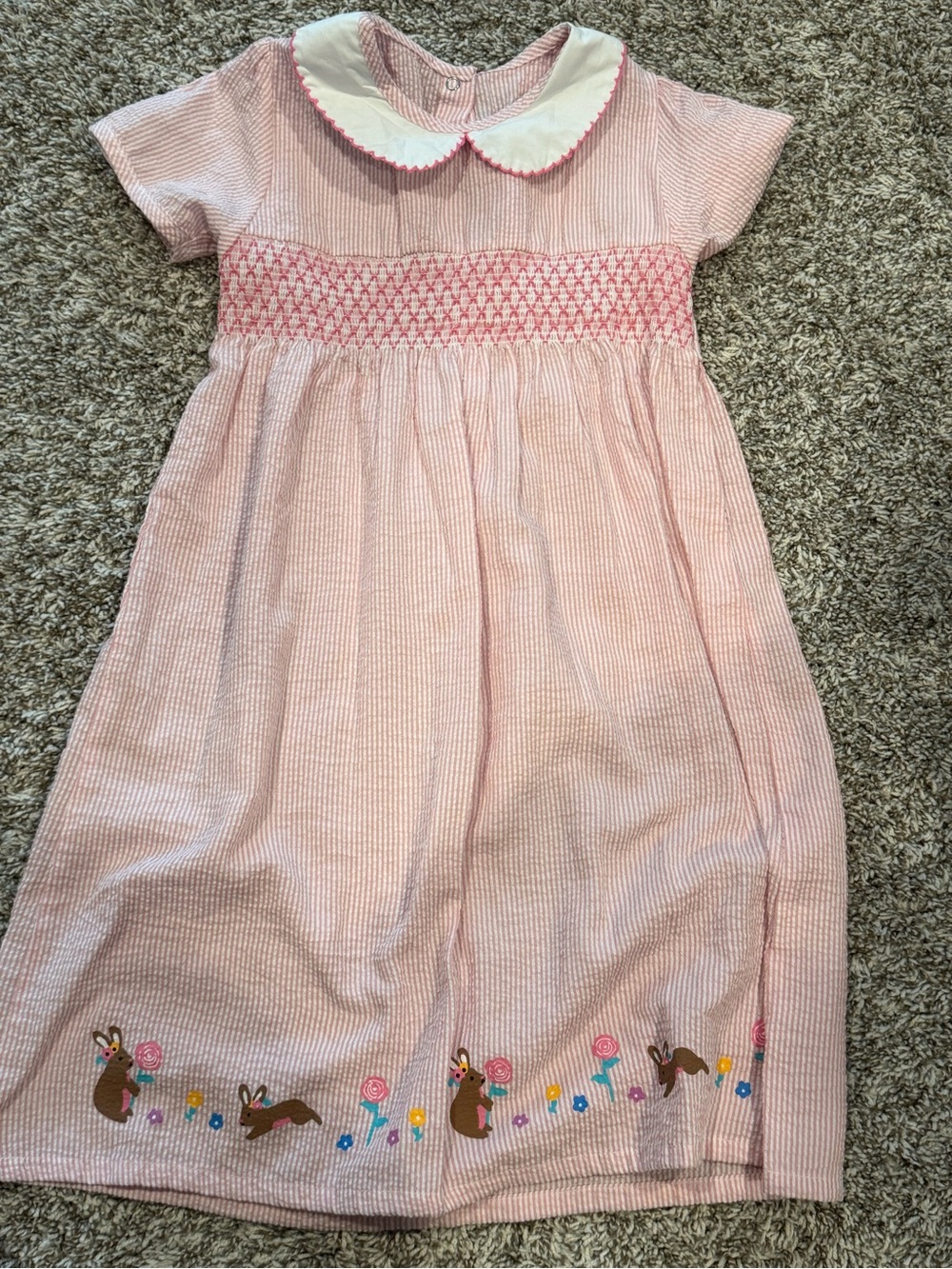 Pink Girls' Smocked Dress with Bunny Appliqué